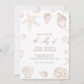 Wasserfarben-Muscheln & Perlen Schönheitshochzeit Einladung (Vorderseite)