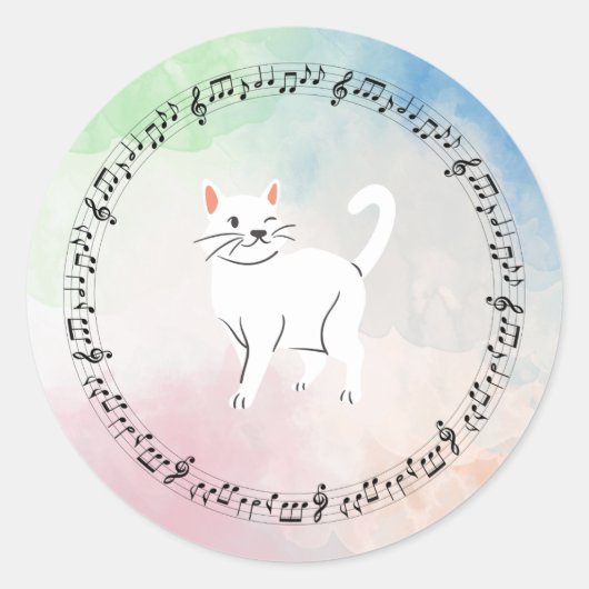 Wasserfarben-Musikkatze Runder Aufkleber (Vorderseite)