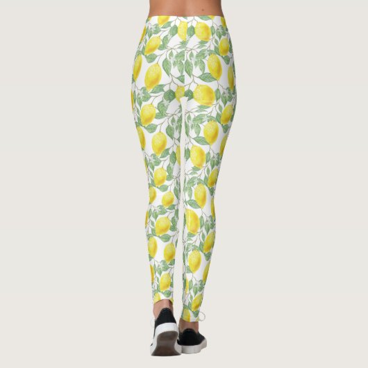Wasserfarben-Muster mit Zitronenbaum-Blätter Leggings (Rückseite)