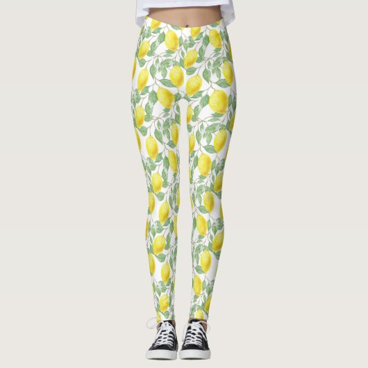 Wasserfarben-Muster mit Zitronenbaum-Blätter Leggings (Vorderseite)