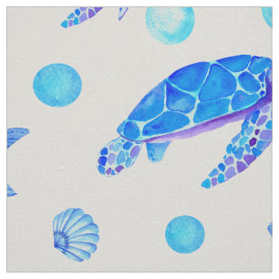 Wasserfarben-Muster - Schildkröten und Muscheln Stoff
