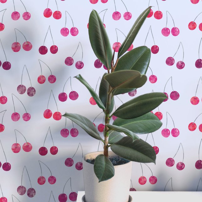 Wasserfarben-Muster Tapete (Sweet watercolor cherry pattern art wallpaper In blue)