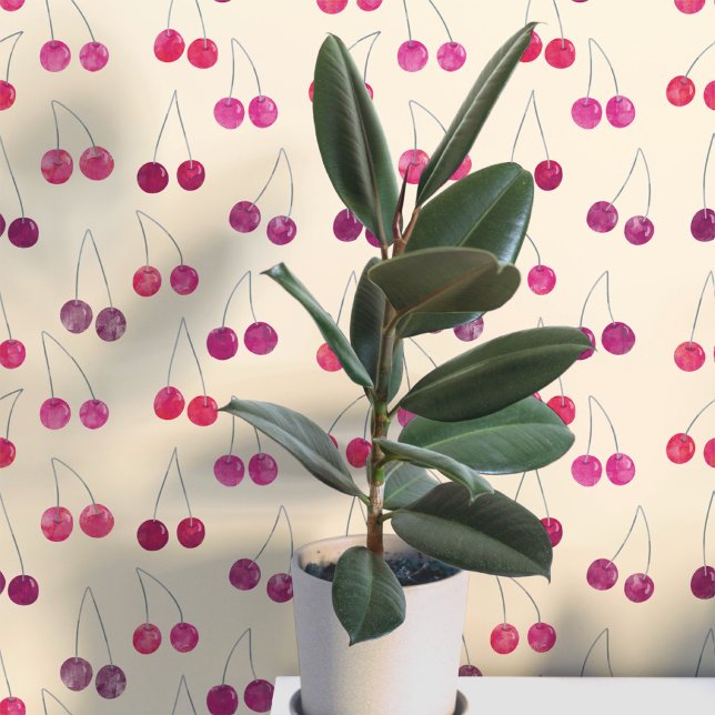 Wasserfarben-Muster Tapete (Sweet watercolor cherry pattern art wallpaper In cream)
