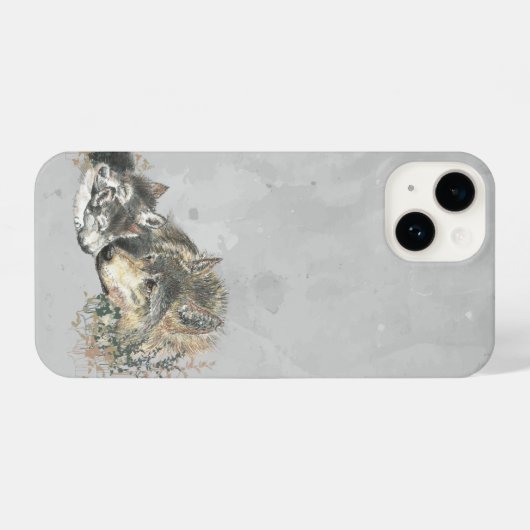 Wasserfarben Mutter Vater Wolf & Co iPhone Hülle (Rückseite (Horizontal))