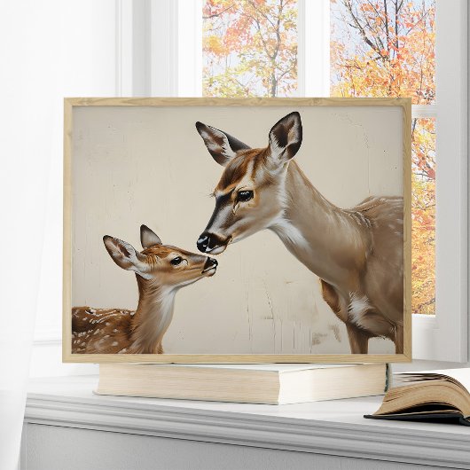 Wasserfarben-Naturkunst mit Mutterhirsch und Hirsc Poster