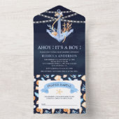 Wasserfarben Nautical Anchor Navy Blue Baby Dusche All In One Einladung (Innen Boden)