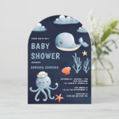 Wasserfarben Nautical Navy Blue Arch Baby Dusche Einladung (Stehend Vorderseite)
