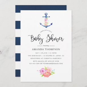 Wasserfarben Nautical Themed Floral Baby Dusche Einladung