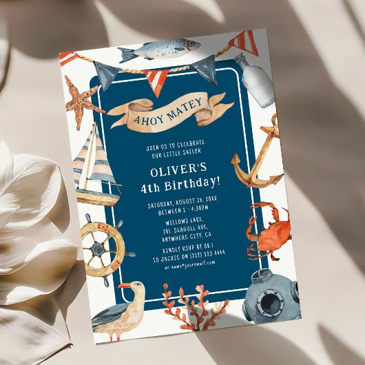 Wasserfarben Nautischer Kindergeburtstag Party Einladung