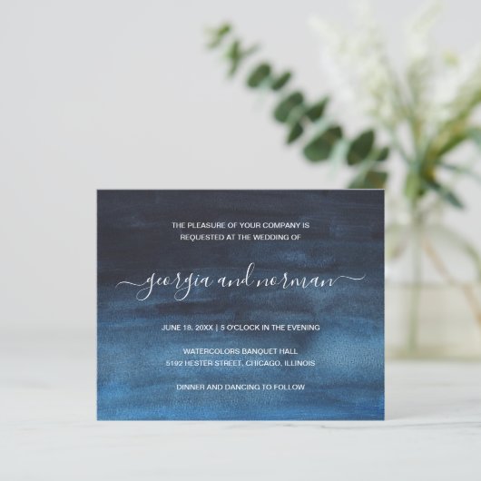 Wasserfarben Navy blaues Budget Einladung zur Hoch (Stehend Vorderseite)