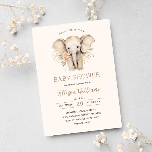 Wasserfarben Niedlich Elephant Floral Girl Babydus Einladung