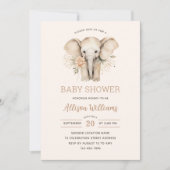 Wasserfarben Niedlich Elephant Floral Girl Babydus Einladung (Vorderseite)