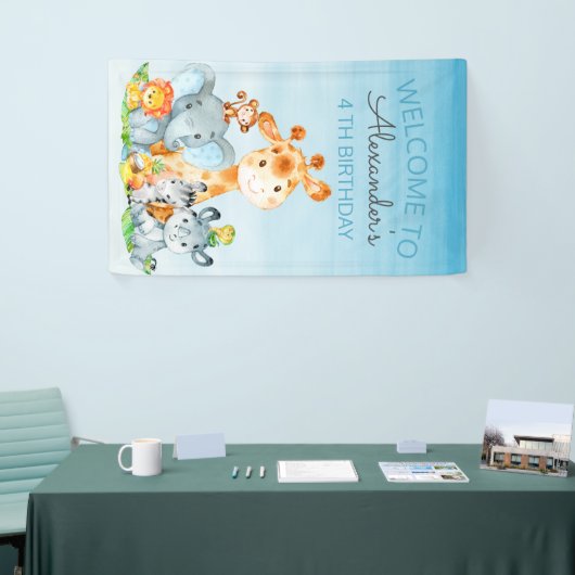 Wasserfarben Niedlich Safari Jungle Tiere Geburtst Banner (Messeveranstaltung)