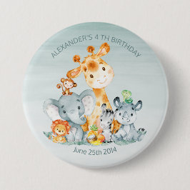 Wasserfarben Niedlich Safari Jungle Tiere Geburtst Button