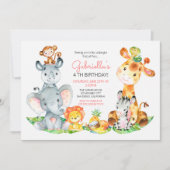 Wasserfarben Niedlich Safari Jungle Tiere Geburtst Einladung (Vorderseite)