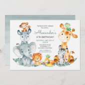 Wasserfarben Niedlich Safari Jungle Tiere Geburtst Einladung (Vorne/Hinten)