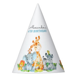 Wasserfarben Niedlich Safari Jungle Tiere Geburtst Partyhütchen