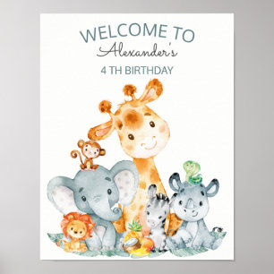 Wasserfarben Niedlich Safari Jungle Tiere Geburtst Poster