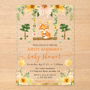 Wasserfarben Niedliche Blumenfüßer Babydusche Acryleinladungen