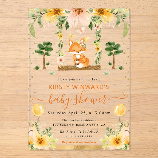 Wasserfarben Niedliche Blumenfüßer Babydusche Acryleinladungen (Vorderseite)