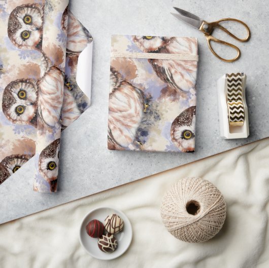 Wasserfarben Niedlicher Little Owl Bird Nature Art Geschenkpapier (Kunsthandwerk)