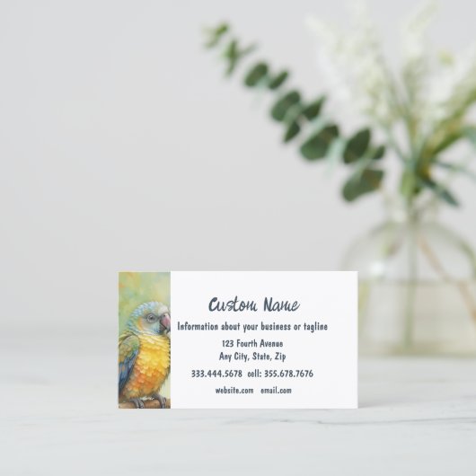 Wasserfarben Niedlicher tropischer Papagei Vogelwe Visitenkarte (Stehend Vorderseite)