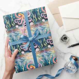 Wasserfarben-Oktopus-Kindergeburtstagsfeier Geschenkpapier