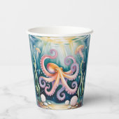 Wasserfarben-Oktopus-Kindergeburtstagsfeier Pappbecher (Rückseite)