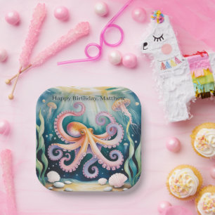 Wasserfarben-Oktopus-Kindergeburtstagsfeier Pappteller