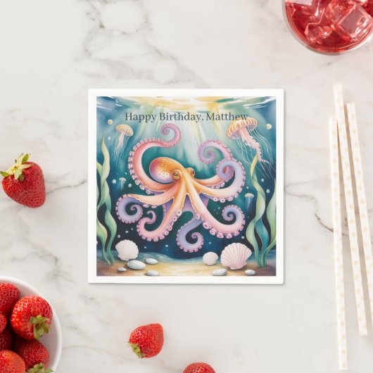 Wasserfarben-Oktopus-Kindergeburtstagsfeier Serviette (Beispiel)