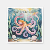 Wasserfarben-Oktopus-Kindergeburtstagsfeier Serviette (Vorderseite)