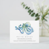 Wasserfarben-Oktopus Neue Ankündigung zum Zuhause- Postkarte (Stehend Vorderseite)