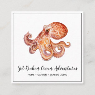 Wasserfarben-Oktopus-Quadrat-Geschäftskarte Quadratische Visitenkarte