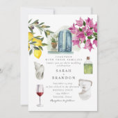 Wasserfarben Olive Blue tile Griechenland Hochzeit Einladung (Vorderseite)