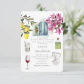 Wasserfarben Olive Blue tile Griechenland Hochzeit Einladung (Stehend Vorderseite)