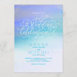 Wasserfarben Ombre Blue Modern Typografie Hochzeit Einladung