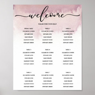 Wasserfarben ombre. Hochzeitssitzdiagramm. Poster