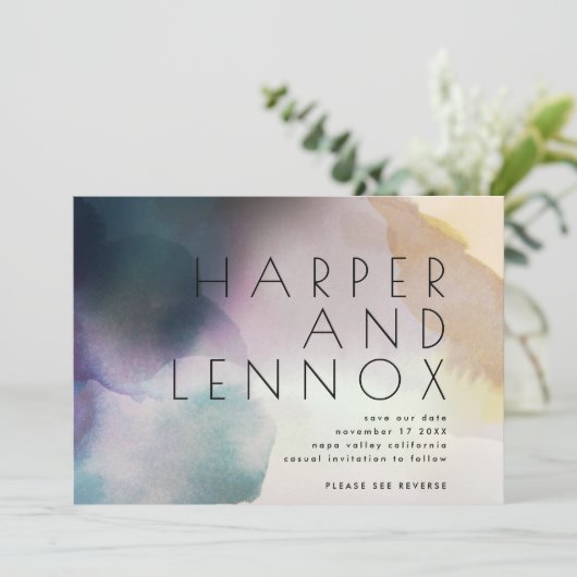 Wasserfarben Ombre Modern QR-Code Save the Date Einladung (Stehend Vorderseite)