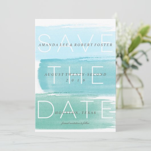 Wasserfarben Ombre Streifen Save the Date (Stehend Vorderseite)