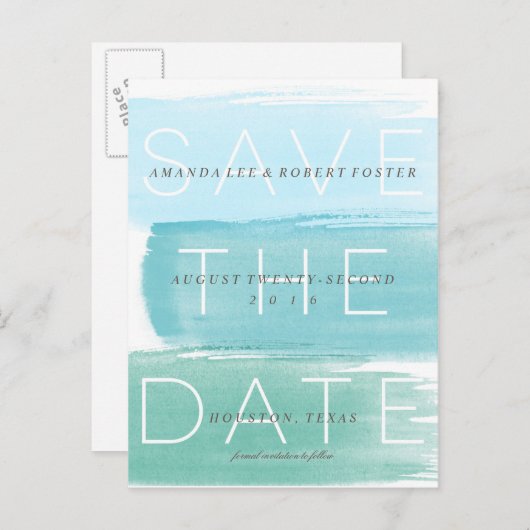 Wasserfarben Ombre Streifen Save the Date Postkart Ankündigungspostkarte (Vorne/Hinten)