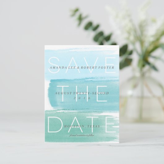 Wasserfarben Ombre Streifen Save the Date Postkart Ankündigungspostkarte (Stehend Vorderseite)