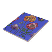 Wasserfarben-Orange-Blau-Mohn-Blumen-Keramikfliese Fliese (Seite)