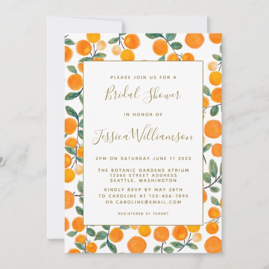 Wasserfarben Orange Citrus Custom Brautparty Invi Einladung (Vorderseite)
