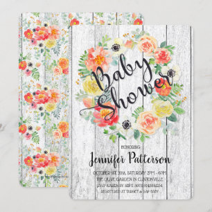Wasserfarben Orange & Yellow Wreath Babydusche Einladung