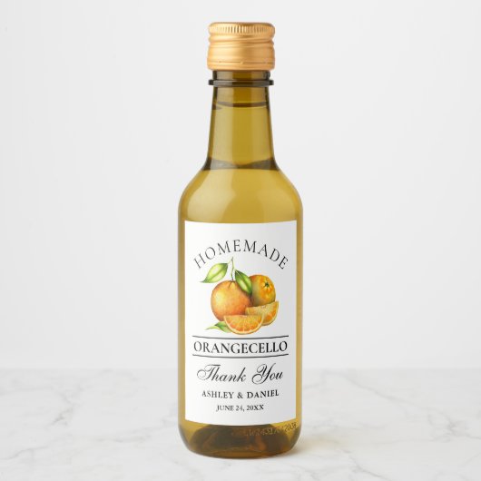Wasserfarben Orangecello Wedding Danke Mini Weinetikett (Vorderseite)