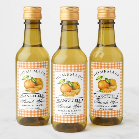 Wasserfarben Orangecello Wedding Danke Mini Weinetikett (Flaschen)