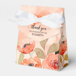 Wasserfarben Orangefarbene Blumige Hochzeitsdusche Geschenkschachtel