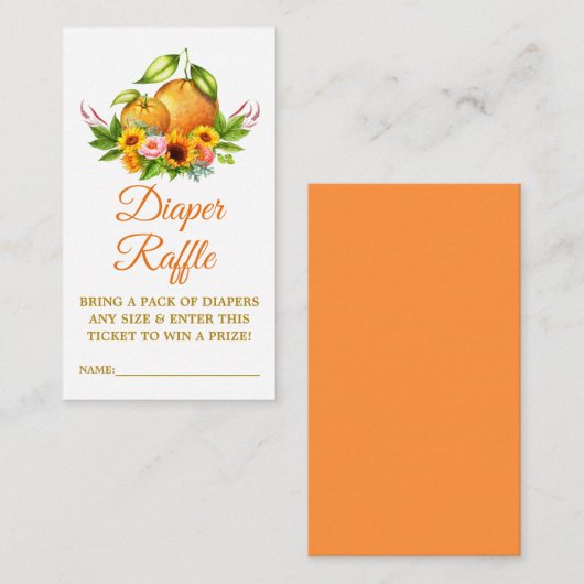 Wasserfarben Orangen Blumendusche Windelwanne Begleitkarte (Vorne/Hinten)