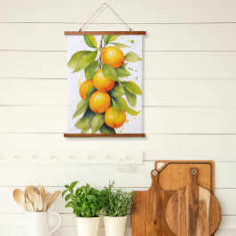 Wasserfarben Orangen Tapisserie Wandteppich Mit Holzrahmen