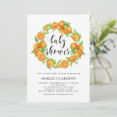 Wasserfarben Orangen Wreath Summer Baby Dusche Einladung (Stehend Vorderseite)